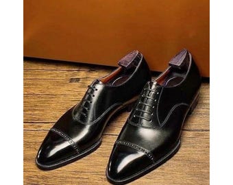 Neue Herren handgefertigte schwarze Farbe Leder Oxford Cap-Toe Schnürschuhe Top Mode Schuhe