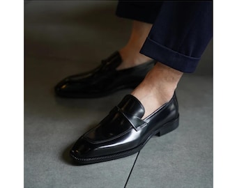 Herren Handgefertigte Schwarz Farbe Leder Oxford Slip On Mokassin Loafer Schuhe Herren
