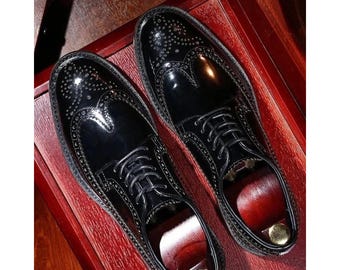 Neue Herren Handgefertigte Schwarze Farbe Leder Oxford Wingtip Brogue Schnürschuhe