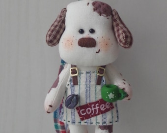 Chaveiro de cachorro barista de café feito à mão: pingente de tecido excêntrico para amantes de café