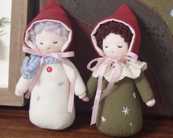 Bonecas de pelúcia artesanais com tema de inverno | Encantadoras peças de colecionador de 12 cm | Anjinhos em estilo retrô de floresta | Rosto bordado exclusivo