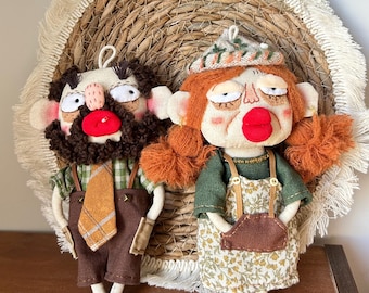 Boneca decorativa de tecido feita à mão, com estilo peculiar (2 modelos) | Personagens divertidos de bonecas artísticas