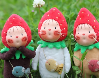 Boneca de Pelúcia Morango Feita à Mão: Boneca colecionável encantadora, Bichinho de Pelúcia Macio, Presente Ideal para Chá de Bebê