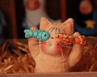 Gato de pelúcia colecionável feito à mão: presente para amantes de gatos | decoração encantadora | 10 cm