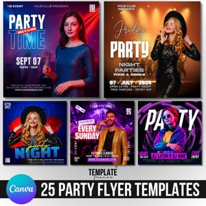 Party Flyer Canva Editable Templates Bundle, Club Flyer Templates, Bars & Nightclub Events Flyer, Digital Flyer Bundle,Editable Party Flyers