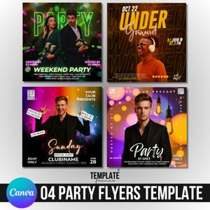 Party Flyer Canva Editable Templates, Club Flyer Templates, Bars & Nightclub Events Flyer, Digital Flyer Bundle, Editable Party Flyers,