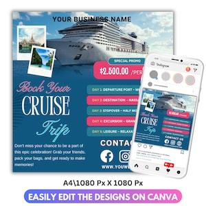 Kreuzfahrt Urlaub Flyer Canva Bearbeitbar, Yacht Party Einladung Vorlage, Bootsfahrt Flyer Digitaler Download, Kreuzfahrt Reiseagent Marketing Flyer