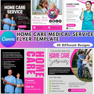 Modelo editável de panfleto para serviço de assistência domiciliar Canva, design de panfleto faça você mesmo, panfleto de assistência médica, panfleto pré-fabricado para cuidadores de idosos, idosos