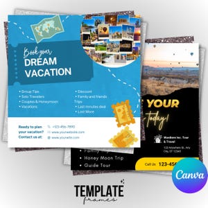 Plantilla editable de Canva para volante de agencia de viajes, volante de vacaciones, volante para redes sociales, volante de agencia de viajes, diseño de Canva