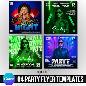 Party Flyer Canva Editable Templates Bundle, Club Flyer Templates, Bars & Nightclub Events Flyer, Digital Flyer Bundle,Editable Party Flyers
