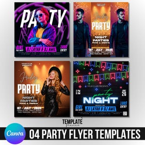 Party Flyer Canva Editable Templates, Club Flyer Templates, Bars & Nightclub Events Flyer, Digital Flyer Bundle, Editable Party Flyers,