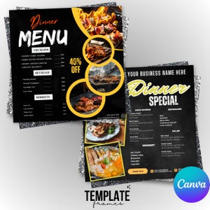Ulotka z ofertami specjalnymi na kolację Canva Edytowalny szablon, Projekt ulotki DIY, Ulotka z ofertami menu na kolację, Ulotka restauracji, Ulotka wyprzedaży na kolację, Projekt Canva