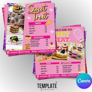 Bäckerei Flyer bearbeitbare Canva Vorlage, Süßigkeiten Flyer, Backverkauf Flyer, Bake Shop Flyer, Gebäck Flyer, Kuchen Business Flyer Canva Design