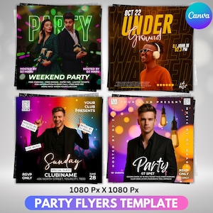 Party Flyer Canva Editable Templates Bundle, Club Flyer Templates, Bars & Nightclub Events Flyer, Digital Flyer Bundle, Editable Party Flyer
