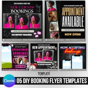 New Appointment Booking Flyer Canva Editable Template, Appointments Available, Bookings Open, Hair, Lashes, Nails New Clients Booking Design