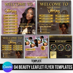Beauty Leaflet für Geschäftsinhaber Canva bearbeitbare Vorlage Flyer, Beige und Gold, in Canva anpassen und selbst ausdrucken, digitaler Download