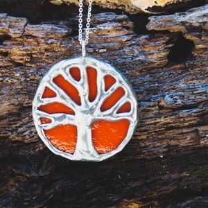 Small, orange and silver, stained glass, oak tree, tree of life, Toomer's corner, Auburn pendant image 4
