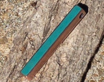 Teal,  solid copper, enameled ,bar pendant