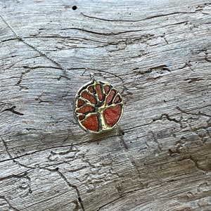 Small, orange and silver, stained glass, oak tree, tree of life, Toomer's corner, Auburn pendant image 2