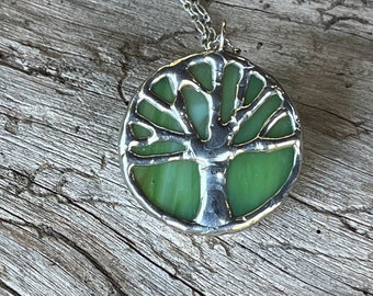 Stained glass, Green, gift, tree of life pendant