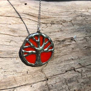 Small, orange and silver, stained glass, oak tree, tree of life, Toomer's corner, Auburn pendant image 5