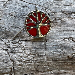 Small, orange and silver, stained glass, oak tree, tree of life, Toomer's corner, Auburn pendant image 3