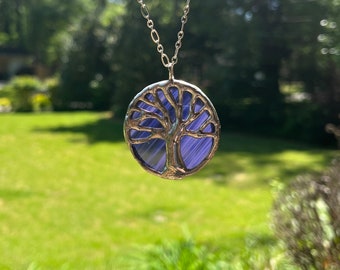 Stained glass, Purple,tree of life pendant