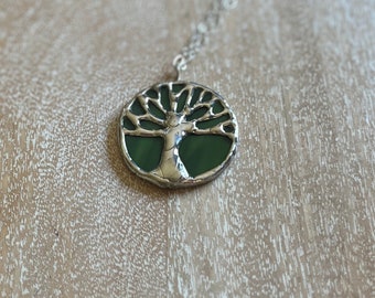 Stained glass, Green, tree of life pendant