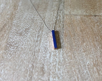 Bright blue copper enameled bar pendant