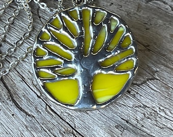 Stained glass tree, Yellow stained glass tree pendent , Tree of life pendant, Toomer's Oak pendant