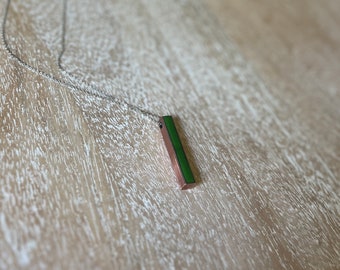 Green,  copper, enameled ,bar pendant