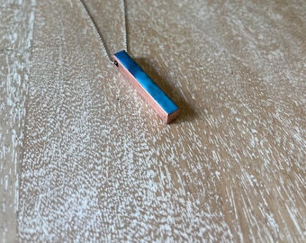 Copper Bar Pendant, Two tone blue, enameled, Solid