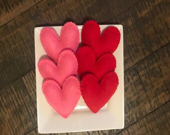 Felt Handmade  Solid Color Hearts - Valentine's Day- Pretend Play - Felt Cookies - Tier Tray Decorations
