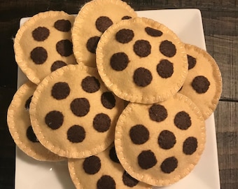 Chocolate Chip Handmade Felt Cookies - Pretend Play Felt  Food