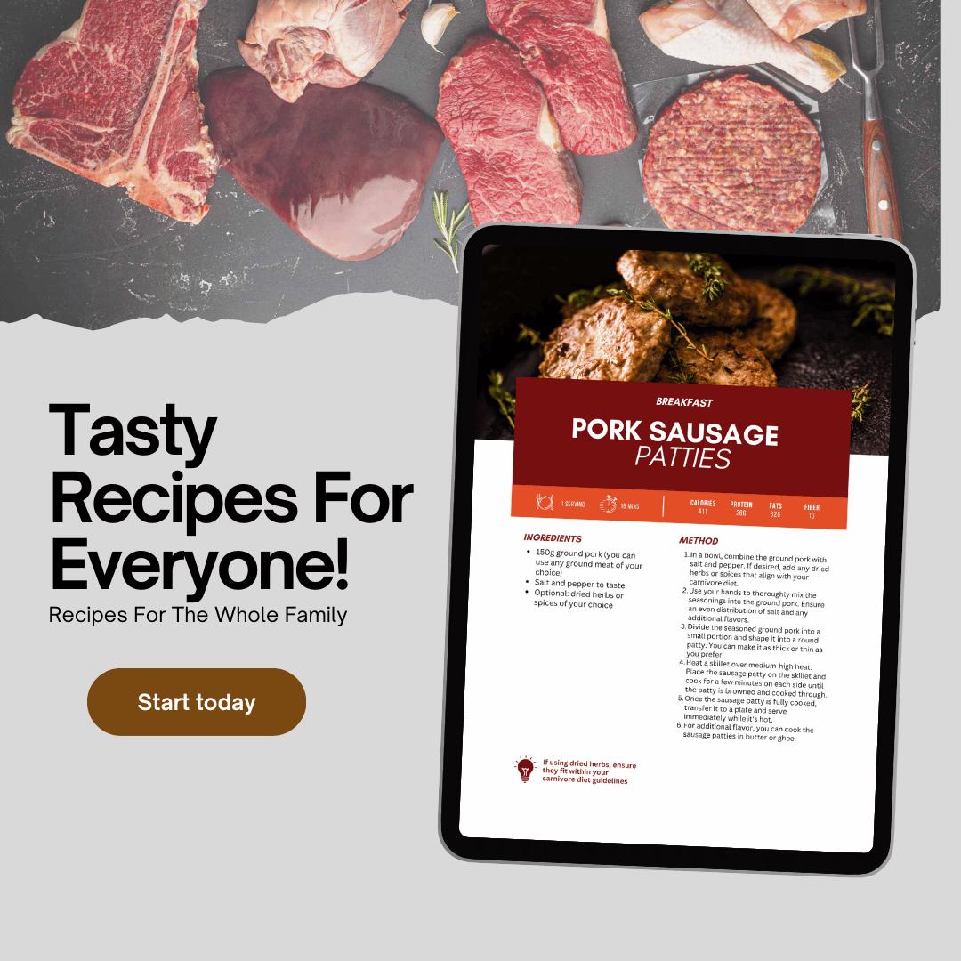 Carnivore Diet Recipes, Carnivore Keto Meal Plan for Beginners, Printable PDF with Recipes & Shopping List Ultimate Carnivore Meal Plan