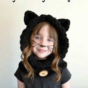 Crochet Black Cat Hoodie – Kids Animal Hat, Hooded Scarf image 1