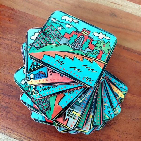 Vintage New Zealand Cities Coaster Set by Jason Products LTD