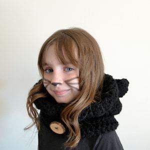 Crochet Black Cat Hoodie – Kids Animal Hat, Hooded Scarf image 3