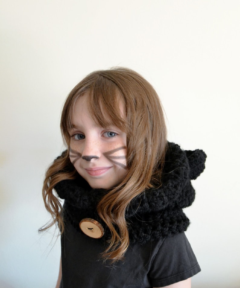 Crochet Black Cat Hoodie – Kids Animal Hat, Hooded Scarf image 3