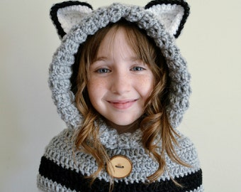 Crochet Wolf Hoodie Scarf – Animal Hat, Kids Christmas Gift
