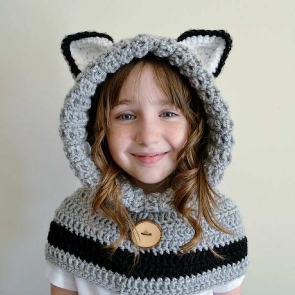 Wolf Hat - Wolf Hoodie - Wolf Cowl - Animal Hat - Hooded Scarf - Crochet Hoodie - Animal Scarf - Christmas Gift for Kids