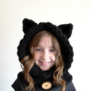 Crochet Black Cat Hoodie – Kids Animal Hat, Hooded Scarf image 2