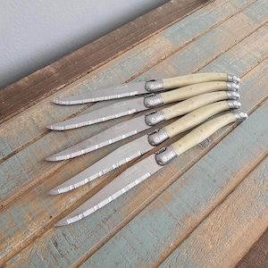 Laguiole Knives Set of 5 | ABS Handle | Authentic Laguiole Cutlery - Welded Bee, Serrated Stainless Steel Blade, Made in France