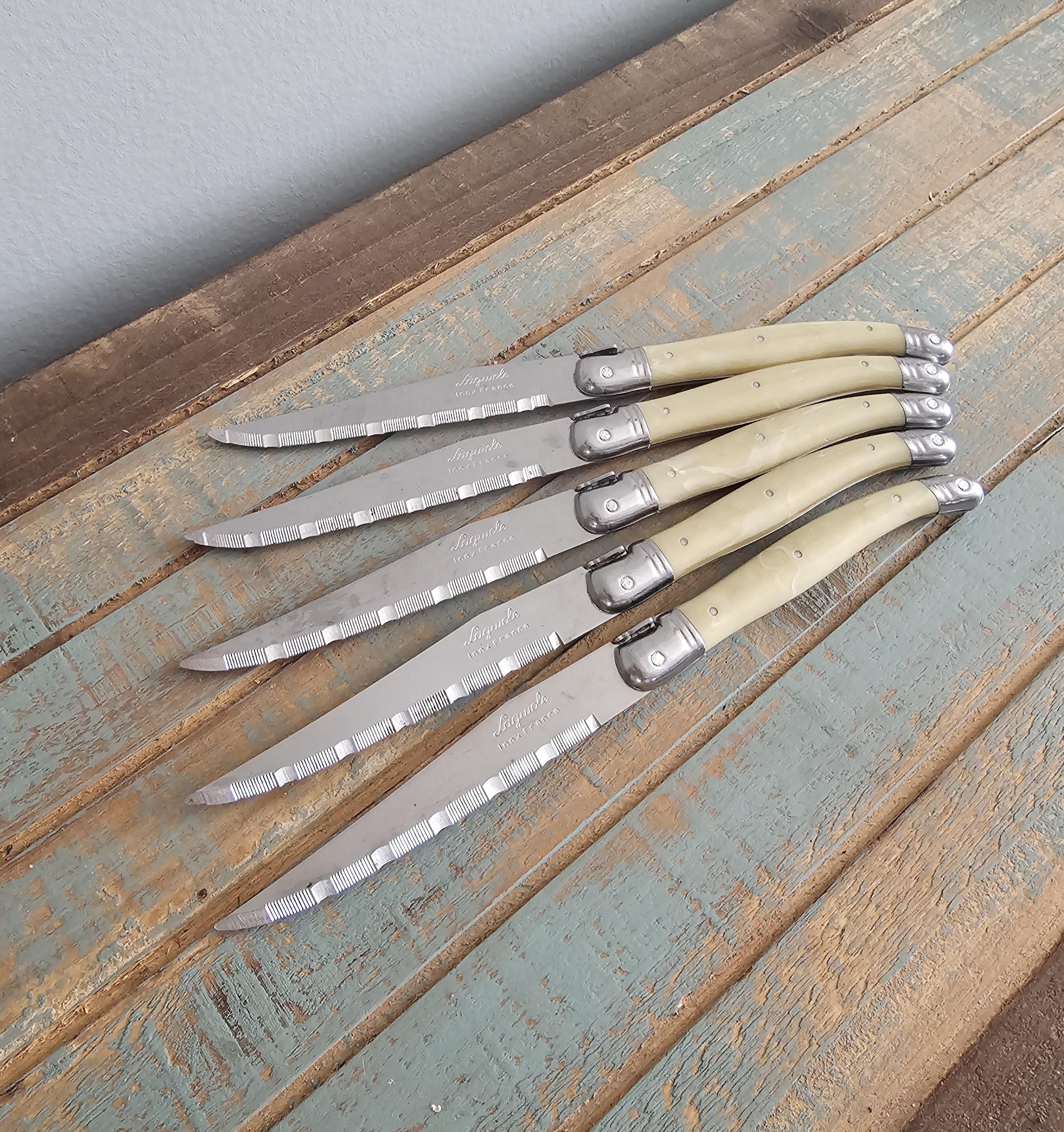 Laguiole Steak Knives Set of 5 | Serrated Stainless Steel, Made in