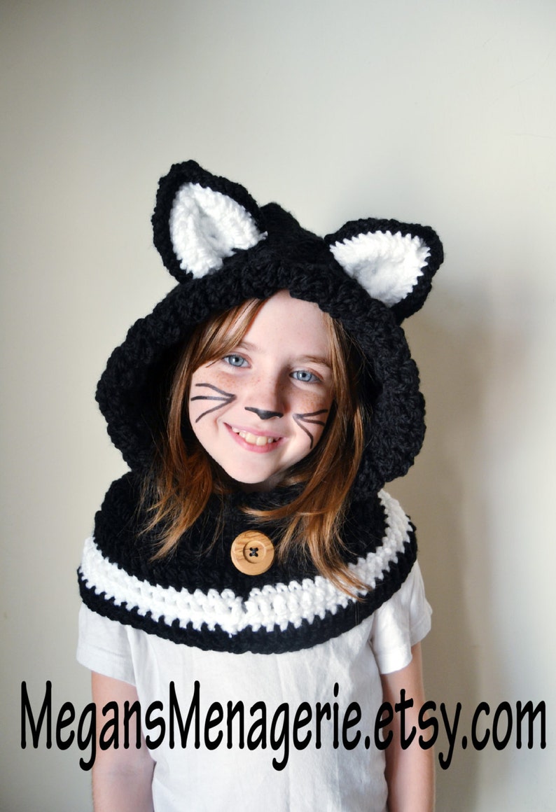 Black Cat Hat Black Cat Hoodie Black Cat Cowl Animal Hat Etsy