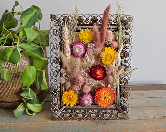 Vintage Framed Dried Floral Art - Vintage Picture Frame