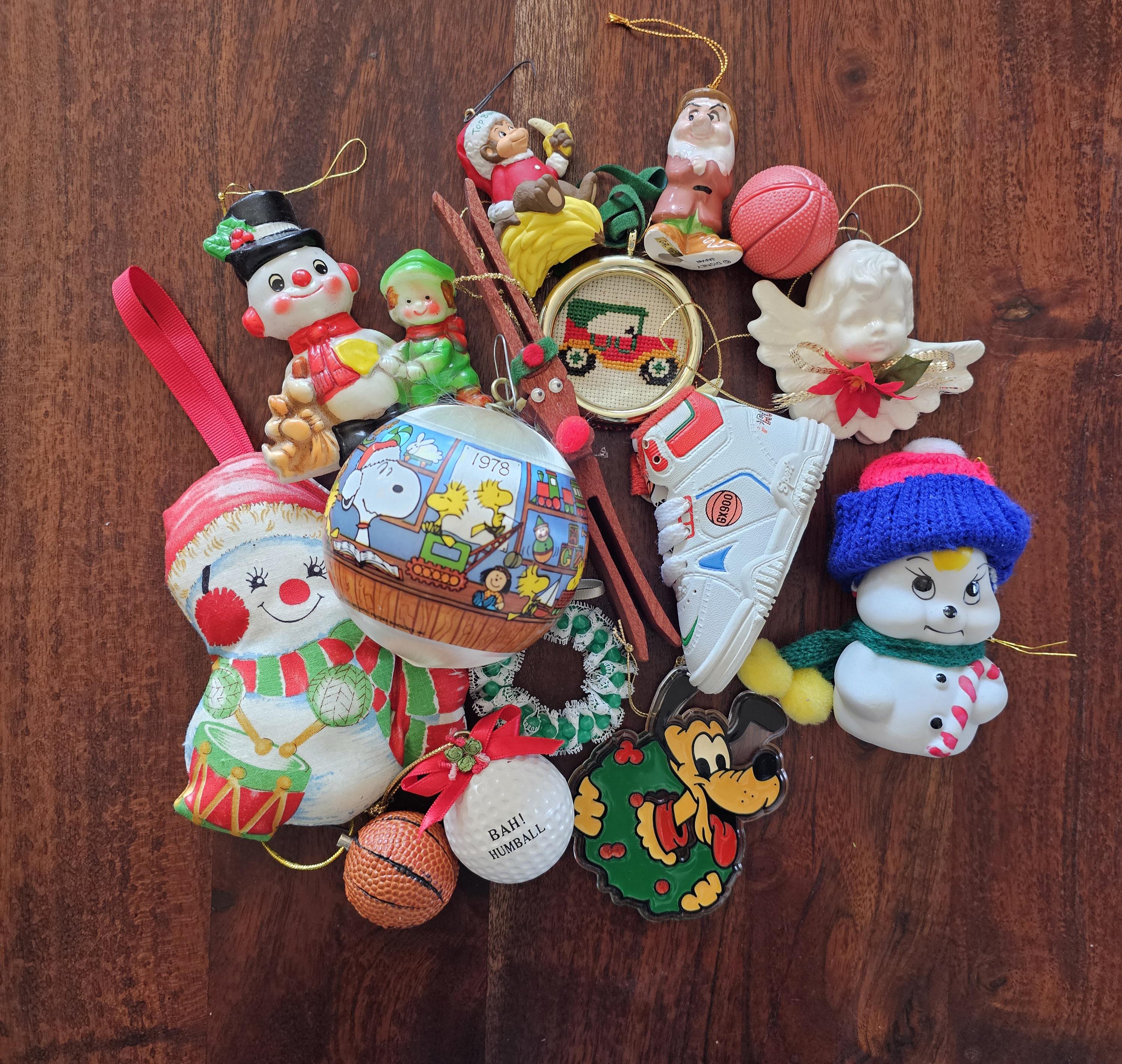Vintage Christmas Ornament Assortment – Snoopy, George, Snowmen