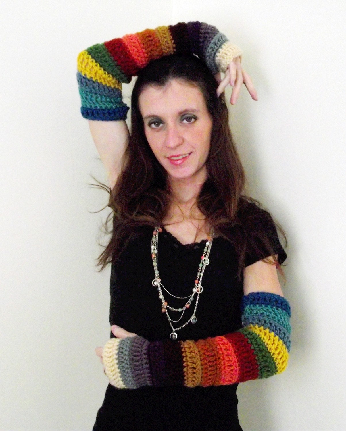 Bohemian Arm Warmers Crochet Fingerless Gloves Christmas Etsy