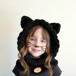 Crochet Black Cat Hoodie – Kids Animal Hat, Hooded Scarf image 4