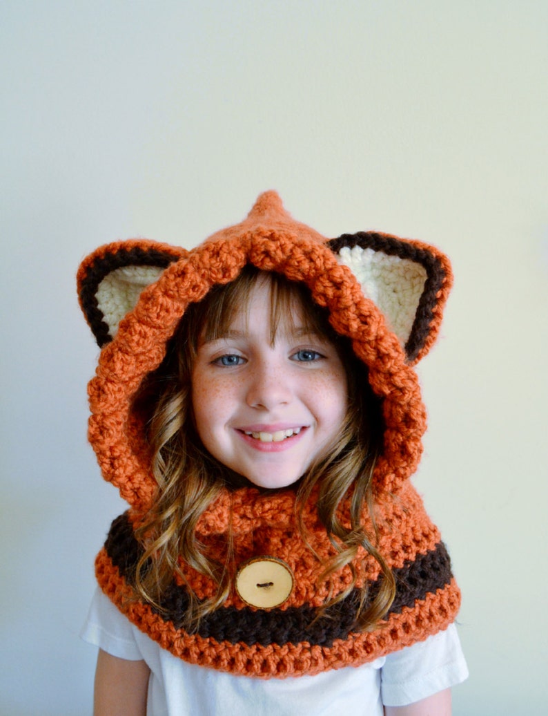 Fox Hat Fox Hoodie Fox Cowl Animal Hat Hooded Scarf Crochet Hoodie Chunky Crochet Hat Animal Scarf Christmas Gift for Kids image 4